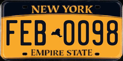 NY license plate FEB0098