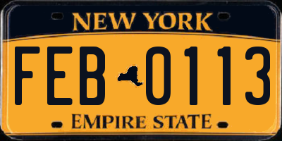 NY license plate FEB0113