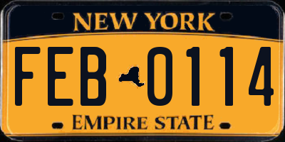 NY license plate FEB0114
