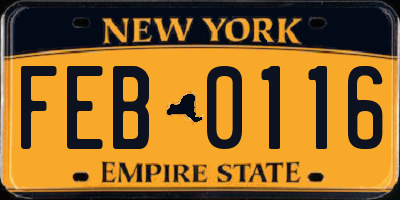 NY license plate FEB0116