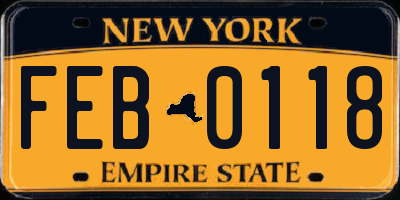 NY license plate FEB0118