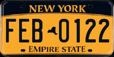 NY license plate FEB0122