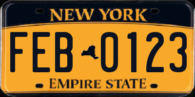 NY license plate FEB0123