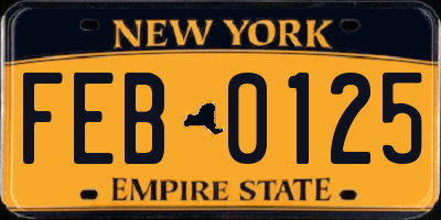 NY license plate FEB0125
