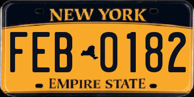 NY license plate FEB0182