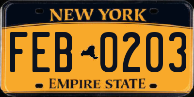 NY license plate FEB0203