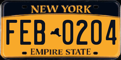 NY license plate FEB0204