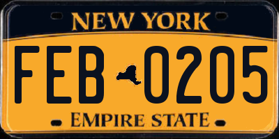 NY license plate FEB0205