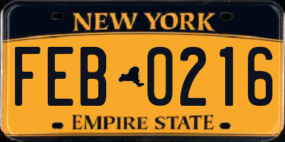NY license plate FEB0216