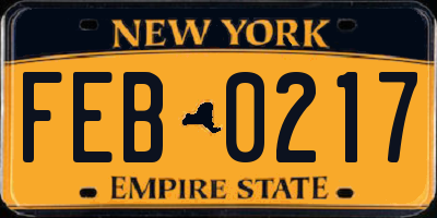 NY license plate FEB0217