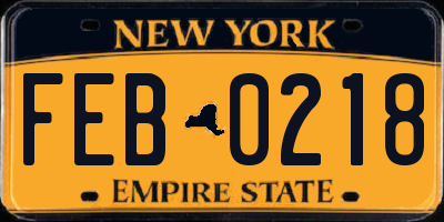 NY license plate FEB0218