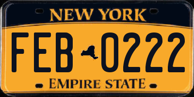 NY license plate FEB0222
