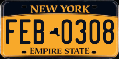 NY license plate FEB0308