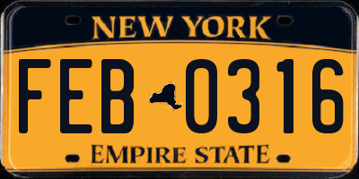 NY license plate FEB0316