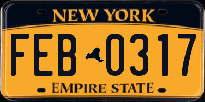 NY license plate FEB0317