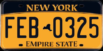 NY license plate FEB0325