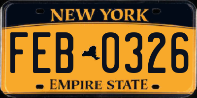 NY license plate FEB0326
