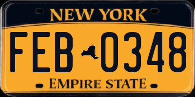 NY license plate FEB0348
