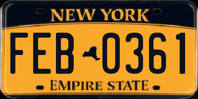 NY license plate FEB0361