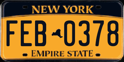 NY license plate FEB0378