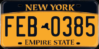 NY license plate FEB0385
