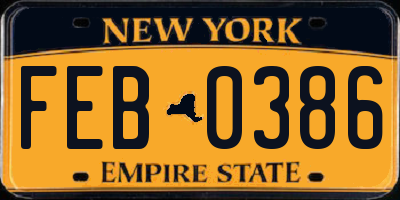 NY license plate FEB0386