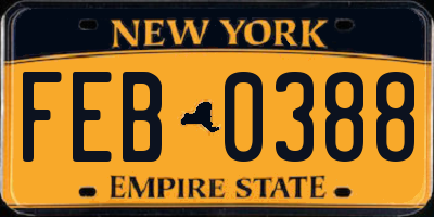 NY license plate FEB0388