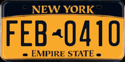 NY license plate FEB0410