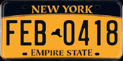 NY license plate FEB0418