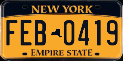 NY license plate FEB0419
