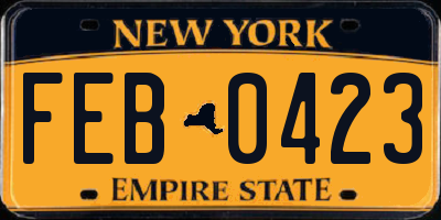 NY license plate FEB0423