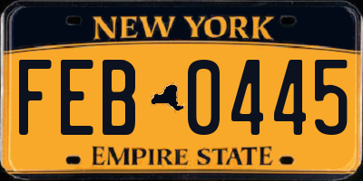 NY license plate FEB0445