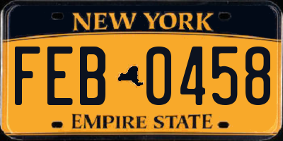 NY license plate FEB0458