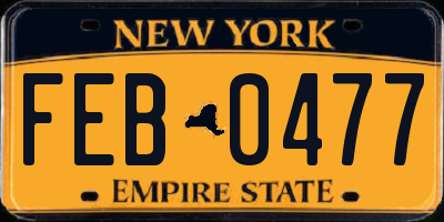 NY license plate FEB0477