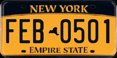 NY license plate FEB0501