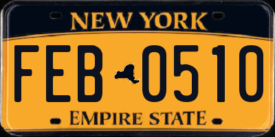 NY license plate FEB0510