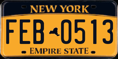 NY license plate FEB0513