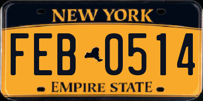 NY license plate FEB0514