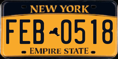 NY license plate FEB0518