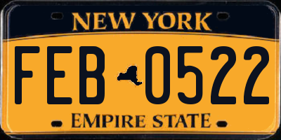 NY license plate FEB0522