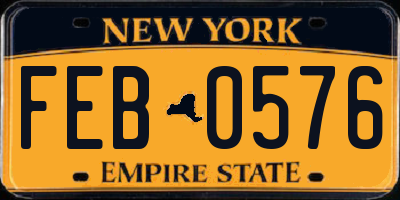 NY license plate FEB0576
