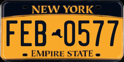 NY license plate FEB0577