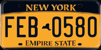 NY license plate FEB0580