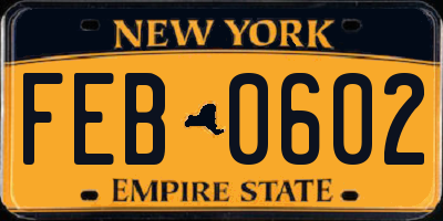 NY license plate FEB0602
