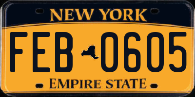 NY license plate FEB0605