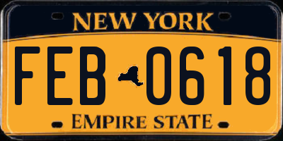 NY license plate FEB0618