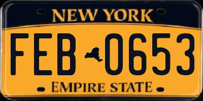 NY license plate FEB0653