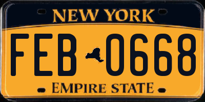 NY license plate FEB0668