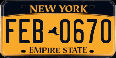 NY license plate FEB0670