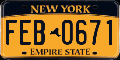 NY license plate FEB0671